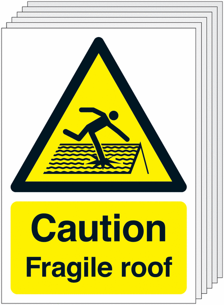 6-Pack Caution Fragile Roof Signs