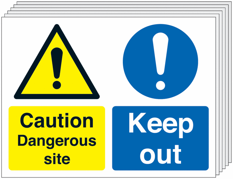 6-Pack Caution Dangerous Site & Keep Out Dual Signs