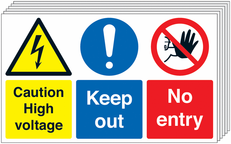 6-Pack Caution High Voltage/Keep Out/No Entry - Multi Message Signs