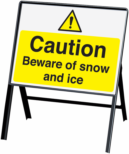 Caution Beware of Snow And Ice Stanchion Sign