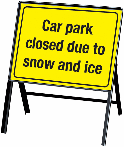 Car Park Closed Due To Snow And Ice Stanchion Sign