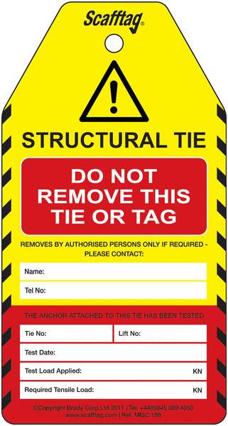 Structural Tie Test Tag