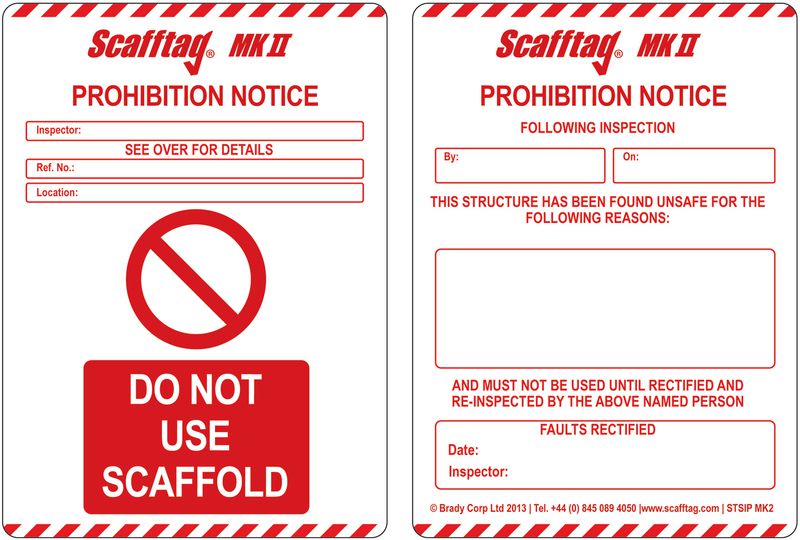 Scafftag® Scaffold Prohibition Inserts