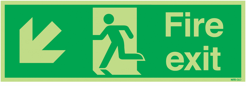 Nite-Glo Fire Exit Man/Diagonal Arrow Left Signs