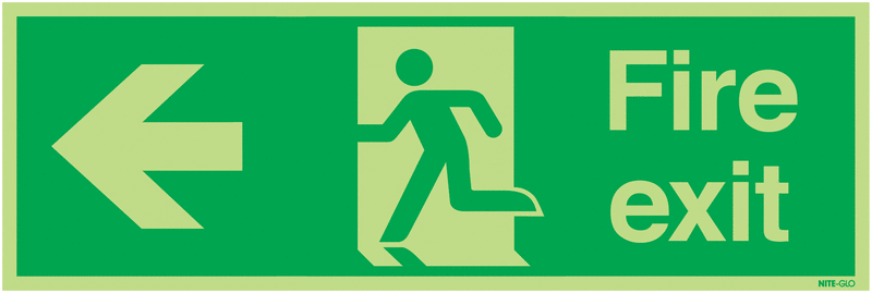 Nite-Glo Fire Exit Running Man & Arrow Left Sign