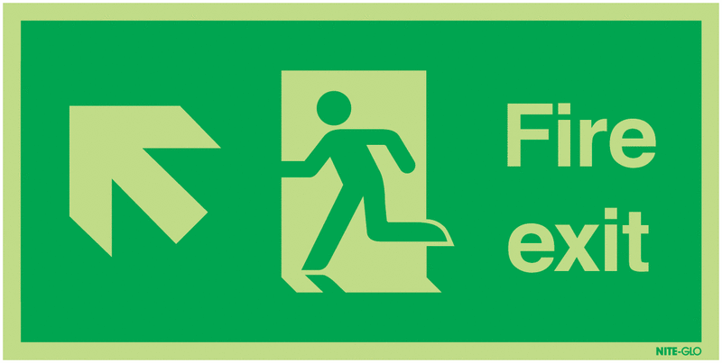 Nite-Glo Fire Exit Man/Diagonal Arrow Left Up Signs