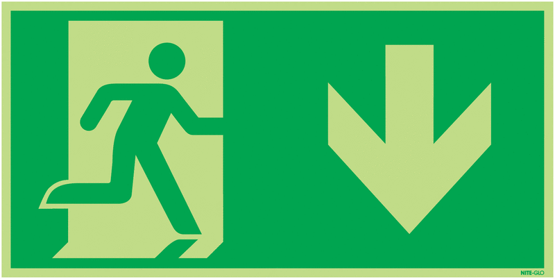 Nite-Glo Fire Exit Man Right Symbol/Arrow Down Signs
