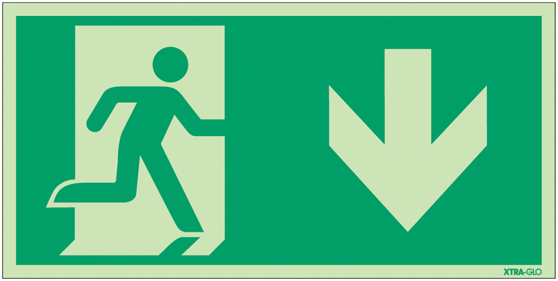 Xtra-Glo Fire Exit Running Man/Arrow Down Signs