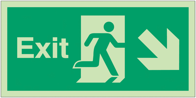Nite-Glo Exit Man Right/Diagonal Arrow Down Signs