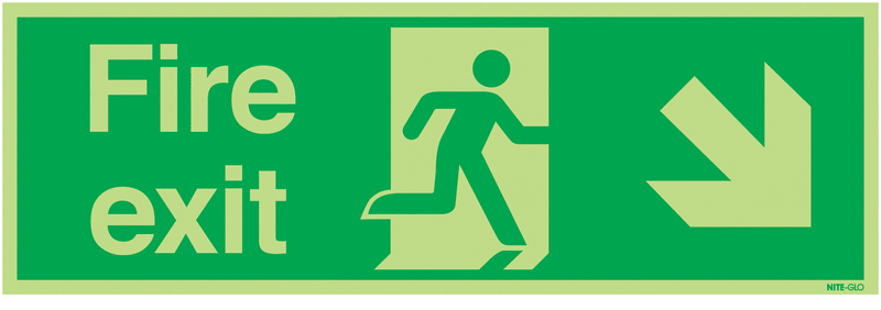 Nite-Glo Fire Exit Man Right/Diagonal Arrow Down Signs