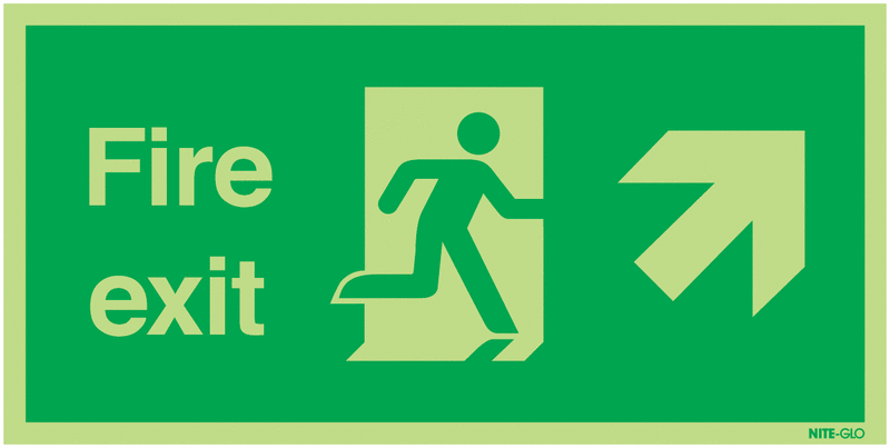 Nite-Glo Fire Exit Man/Diagonal Arrow Right Up Signs
