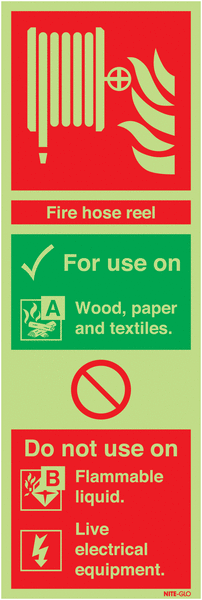 Nite-Glo Fire Hose Reel Instruction Use Signs