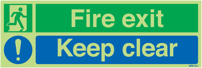 Nite-Glo Fire Exit Keep Clear/Running Man Signs