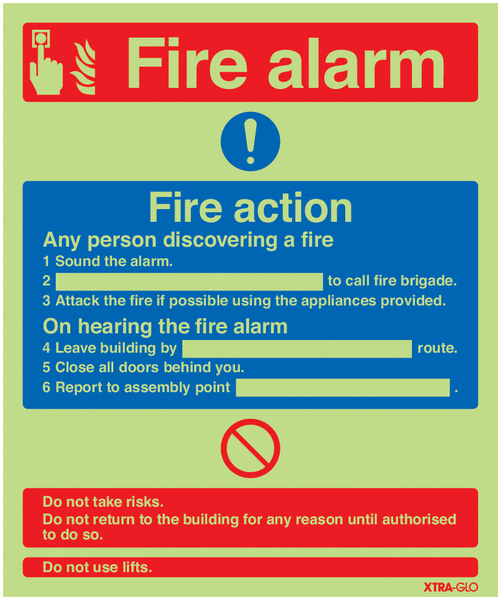 Xtra-Glo Fire Alarm/Fire Action Aluminium Sign