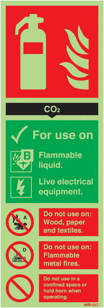 Nite-Glo CO2 Fire Extinguisher Use Sign
