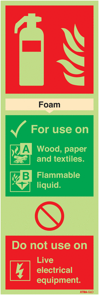 Xtra-Glo Aluminium Foam Extinguisher Instruction Sign