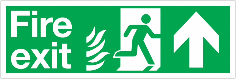 HTM65 Fire Exit NHS Signs - Running Man Right/Arrow Up