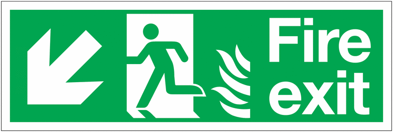 NHS Fire Exit Signs - Man Left/Arrow Diagonal Left Down