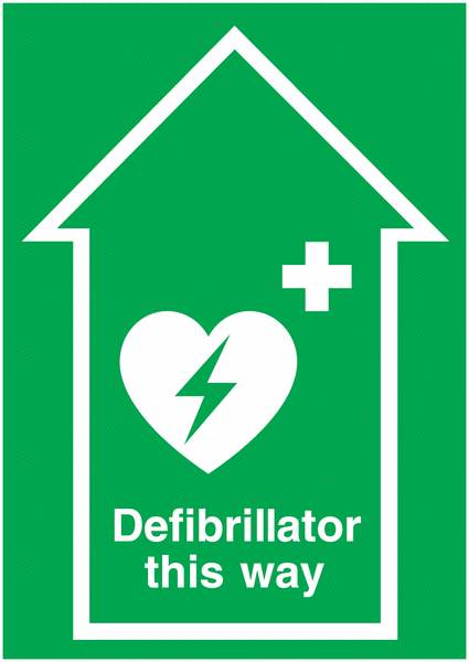 First Aid Anti-Slip Floor Sign - Defibrillator This Way