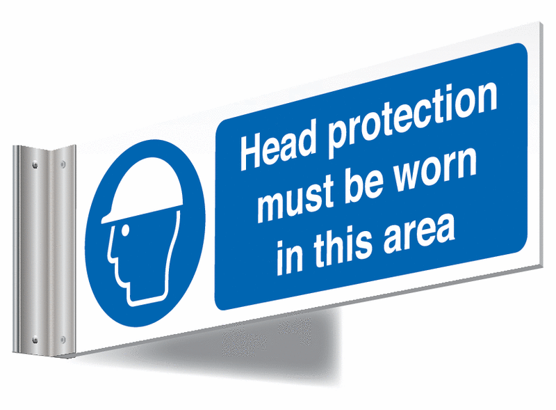 Head Protection Awareness Projecting Wall Sign