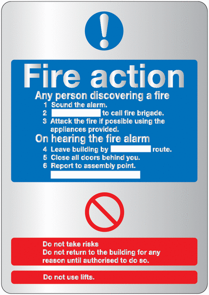 Deluxe Metal Look Safety Signs - Fire Action
