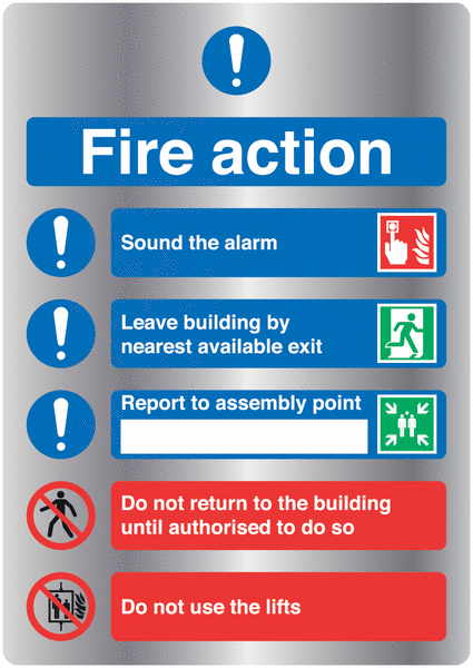 Deluxe Metal Look Signs - Fire Action (symbolised)