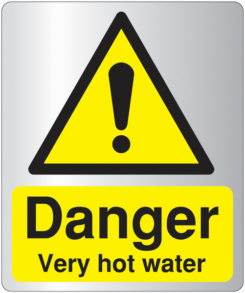 Deluxe Metal Look Safety Signs - Danger Very Hot Water
