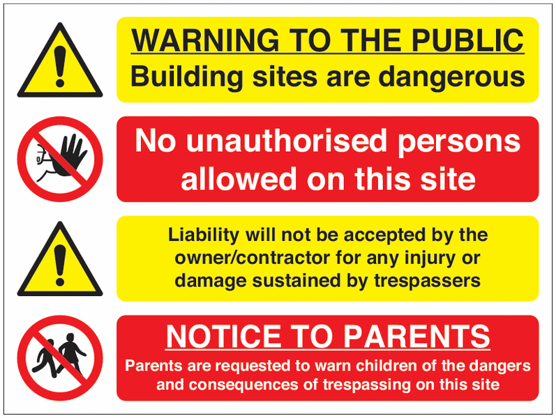 Warning to the Public Building Sites Are Dangerous Multi-Message Signs