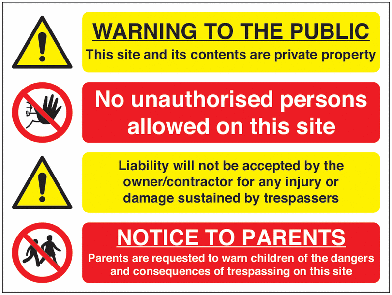 Multi-Message Signs Private Property/No Unauthorised...
