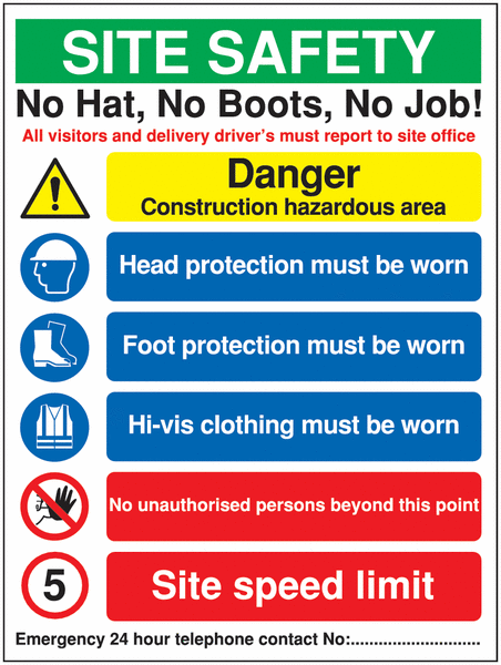 Construction Site Safety Signs - No Hat No Boots No Job