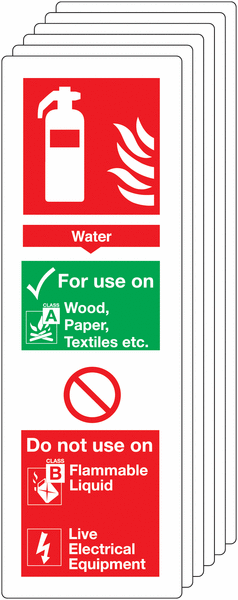 6-Pack Water Fire Extinguisher Signs