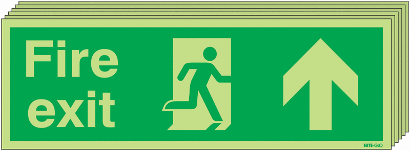 6-Pack Nite-Glo Man Right/Arrow Up Fire Exit Signs
