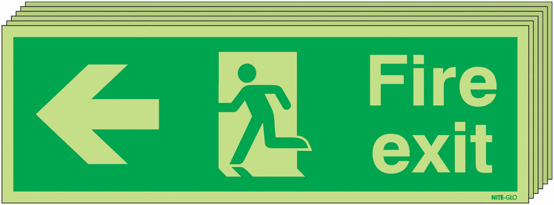 6-Pack Nite-Glo Man Left & Arrow Left Fire Exit Signs