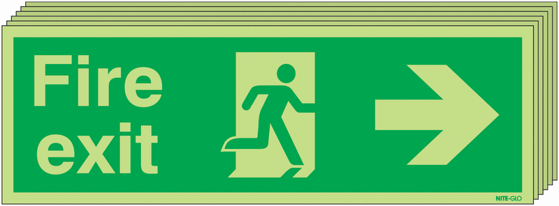 6-Pack Nite-Glo Man Right & Arrow Right Fire Exit Signs