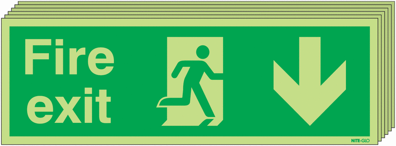 6-Pack Nite-Glo Man Right Arrow Down Fire Exit Signs
