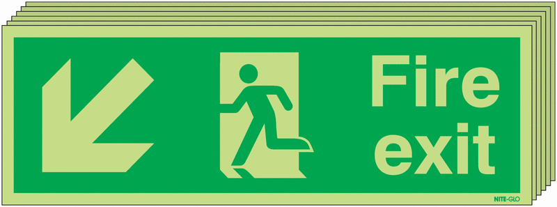 6-Pack Nite-Glo Man/Arrow Down & Left Fire Exit Signs
