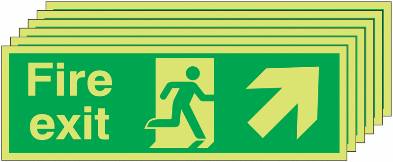 6-Pack Nite-Glo Man/Arrow Up & Right Fire Exit Signs
