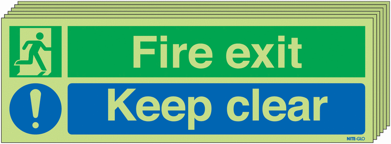 6-Pack Nite-Glo Fire Exit Keep Clear Fire Door Signs