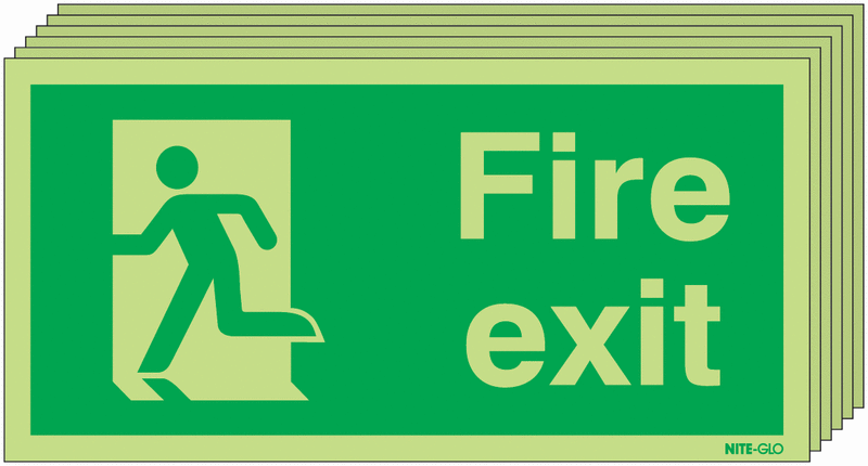 6-Pack Nite-Glo Fire Exit Running Man Left Signs