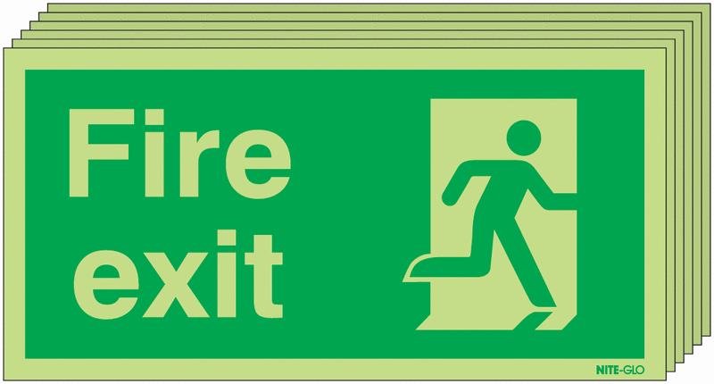 6-Pack Nite-Glo Fire Exit Running Man Right Signs