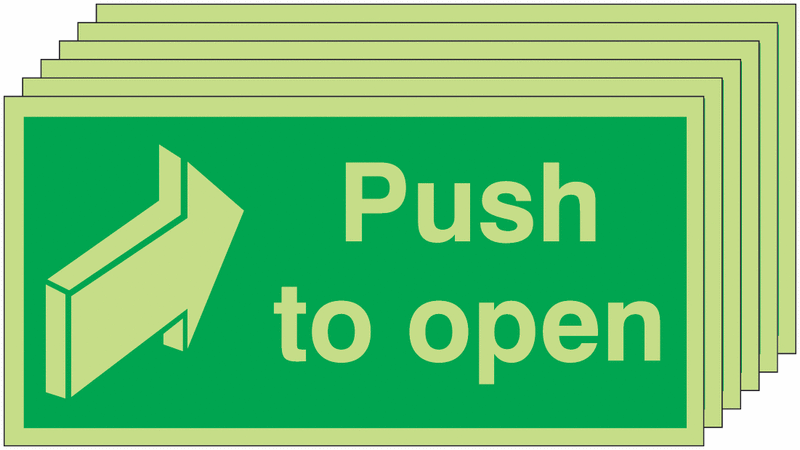 6-Pack Nite-Glo Push to Open Fire Door Signs
