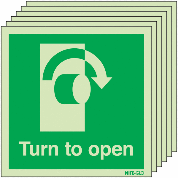 6-Pack Nite-Glo Turn to Open Door Signs - Clockwise