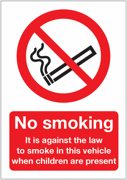 No Smoking in Vehicle with Children Signs - Single