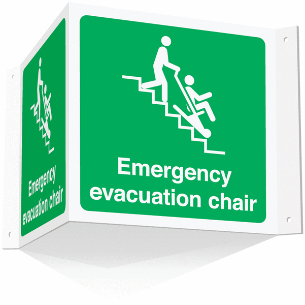 Emergency Evacuation Chair Projecting '3D' Sign