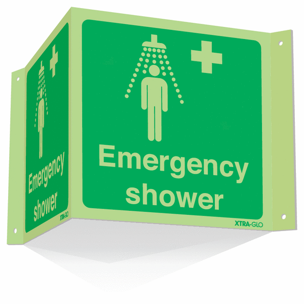 Xtra-Glo Emergency Shower Projecting '3D' Sign