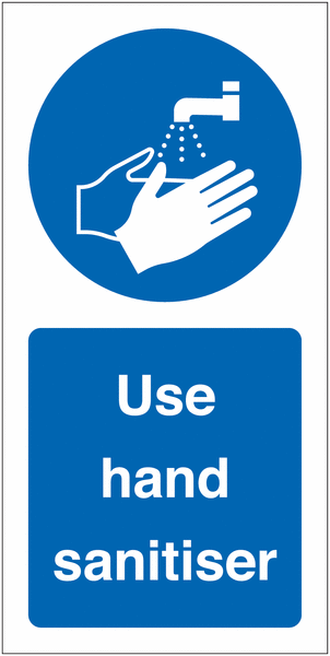 Use Hand Sanitiser Vinyl Safety White/Blue Labels Roll