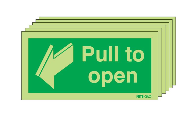 6-Pack Nite-Glo Pull to Open Fire Door Signs