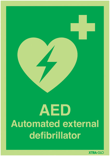 Xtra-Glo Photoluminescent AED Signs
