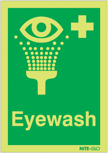 Nite-Glo Photoluminescent Emergency Eye Wash Signs