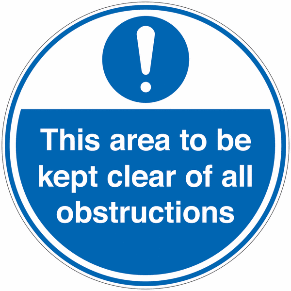 This Area to be Kept Clear Of Obstructions Floor Signs